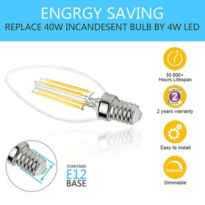 <span class=keywords><strong>Ampoule</strong></span> à filament de verre C35 à succès transfrontalier, douille E12, 2W 4W, lumière chaude pour éclairage LED d'hôtel, dimmable et certifiée - Product Image 4