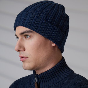 Custom Logo Wool Blend Ribbed Cuffed Beanie <b>Men</b> Thick Warm Knitted <b>Winter</b> Skull <b>Cap</b> <b>for</b> Ski Running Daily Outdoor - Product Image 6