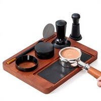 Ensemble d'accessoires à café en bois massif Sapele, trois pièces : tamper, marteau, tissu, 51/53/58 bars, avec planche de rangement simple