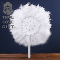 Éventail Rond Blanc en Plumes pour Mariage, Éventail de Mariée, Éventail à Main pour Demoiselle d'Honneur, Accessoire de Spectacle de Danse de Style Ancien