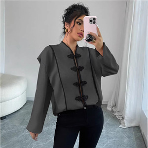 Camicetta Estiva da Donna <span class=keywords><strong>con</strong></span> Design <span class=keywords><strong>Nodo</strong></span> Cinese e Stile Etnico, Top a Maniche Lunghe in Poliestere - Product Image 2
