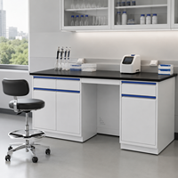 Table de laboratoire moderne en métal durable avec évier et tiroirs, revêtement en poudre époxy, établi en acier inoxydable pour laboratoire de chimie