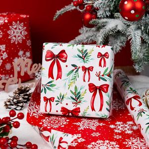 Rouleau de papier cadeau de Noël 17 pouces x 33 pieds, réversible, motif aquarelle houx, nœud et flocon de neige, pour emballage cadeau et artisanat - Product Image 6