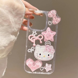 3D epoxy star bowknot KT cat cute cartoon resin loving girls transparent phone <b>case</b> cover for <b>iPhone</b> 7plus XS <b>11</b> 12 13 14 15 17 - Product Image 5