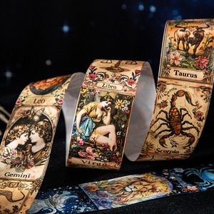 1 rollo de cinta adhesiva de la serie Stellar Echo con 12 signos del zodiaco y fondo retro - Product Image 2