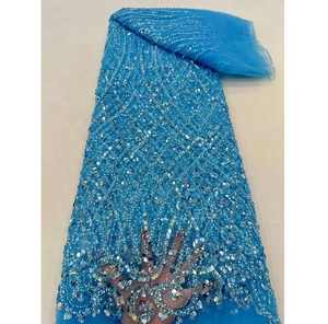 Vente directe, prix raisonnable, dentelle nigériane avec paillettes et perles, motifs <span class=keywords><strong>Aso</strong></span> <span class=keywords><strong>Oke</strong></span> pour les femmes nigérianes, vêtements de fête - Product Image 5