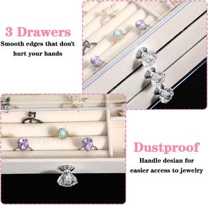 Boîte d'organisation de bijoux en acrylique moderne à trois couches Plateau en velours transparent Rectangle rectangulaire Boîte d'affichage Colliers Anneaux 1cm - Product Image 4