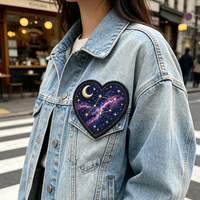 Patchs brodés galactiques Creative Space, badges appliqués pour vêtements, motif en forme de cœurs personnalisé, patchs brodés thermocollants en forme de cœur
