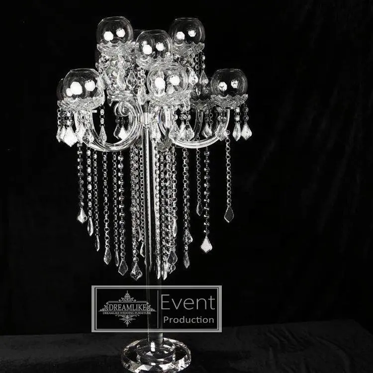 Eventos de casamento peças centrais da tabela do casamento de cristal castiçais de vidro alto decorativos