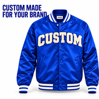 Blouson Bomber en Satin Personnalisé Fabricant OEM ODM avec Applique Lettres en Chenille, Bordure Côtelée Rayée et Boutons Pression pour Marques de Streetwear