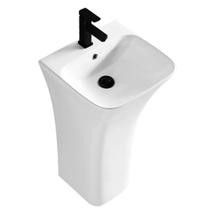 Lavabo de Cerámica con Pedestal, de Una Pieza, con un Solo Orificio, Forma Irregular, Fácil de Limpiar - Product Image 5