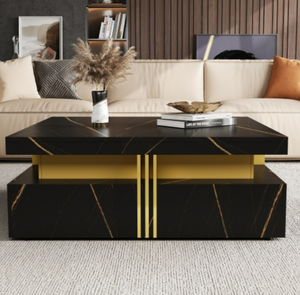 Modern Square <b>Marble</b> Storage Coffee <b>Table</b> with 4 Drawers Durable Movable <b>Nesting</b> Design - Product Image 5
