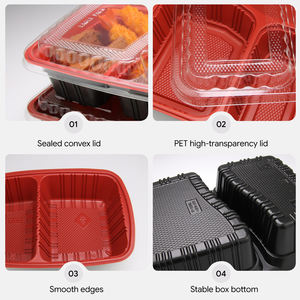 Boîte à bento personnalisée <span class=keywords><strong>rouge</strong></span> et noire, jetable, compatible micro-ondes, sans BPA, pour sandwichs, pizzas, salades, pains, vente en gros - Product Image 3