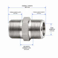 Conector Hexagonal de Titanio Gr5 CNC Personalizado con Doble Rosca Externa NPT/BSP, Conexión de Tubería Roscada Macho para Oleoductos, Gasoductos y Tuberías Químicas