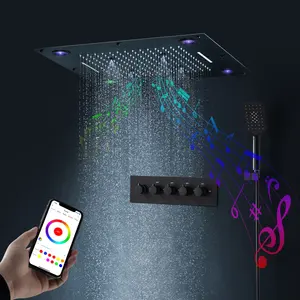 Kepala Pancuran Musik Ponsel Besar 24 Inci, Warna-warni LED Multifungsi Set Kepala Pancuran Pemutaran Musik Kamar Mandi