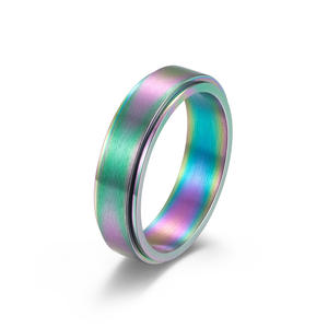 Rainbow Titanium Steel Wedding <b>Ring</b> Matte Sandblasted Rotating Band Unisex Fashion <b>Ring</b> - Product Image 1