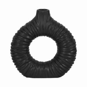 Vaso in ceramica a coste, elegante vaso in gres per decorazioni domestiche e composizioni floreali per il soggiorno - Product Image 1