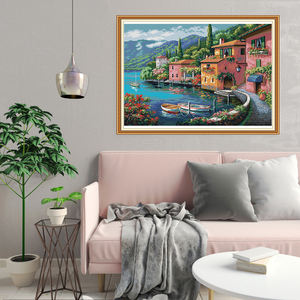 NKF Colorful House by the Water Pattern Kit <span class=keywords><strong>de</strong></span> <span class=keywords><strong>point</strong></span> <span class=keywords><strong>de</strong></span> <span class=keywords><strong>croix</strong></span> Jouet <span class=keywords><strong>de</strong></span> tissage et <span class=keywords><strong>de</strong></span> couture pour débutants avec outils et fils comprenant <span class=keywords><strong>du</strong></span> tissu - Product Image 1