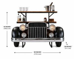Chariot de bar automobile classique, chariot de service vintage industriel avec comptoir en bois, structure métallique, porte-bouteilles et rangement pour verres - Product Image 4