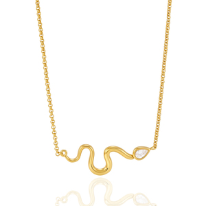 Collana J&D Jewelry Snake Wave in acciaio inossidabile placcato <span class=keywords><strong>oro</strong></span> 18 carati con pendente a goccia in zirconia per donna, impermeabile, regalo minimalista. - Product Image 1