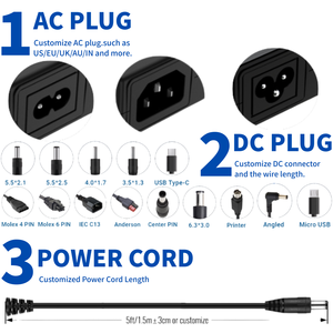 Adaptateur secteur MYIXI pour télévision par câble, 24 volts, 5,0 ampères, AC/DC, 220V <span class=keywords><strong>12V</strong></span> 10A 120W, pour l'Italie, pour sèche-cheveux, le Japon et l'Asie du Sud-Est, l'Afrique - Product Image 3