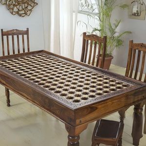 Modern <b>Solid</b> <b>Wood</b> Brass Dining <b>Table</b> Stylish Furniture with Brass Detailing for Home Dining Room Kitchen Restaurant Cafe - Product Image 6