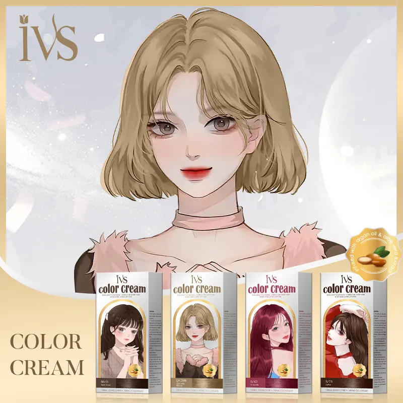 IVS OEM/ODM Available 100ml Colorant + 100ml Developer Light Ash Blonde Customized Hair Color Cream With Adorable Cartoon Design