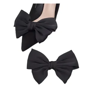 Satin Wedding Bow Shoe Clips Detachable High Heels Shoe Decoration Metal Shoe Buckle Accessories