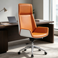 Chaise de bureau de luxe en cuir, ergonomique, pivotante, avec accoudoirs fixes, réglable en hauteur, base chromée, pour bureau à domicile