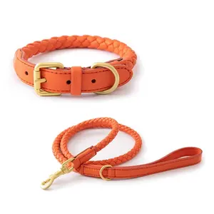 Vente chaude en cuir mince recyclé Pet Premium conduit à la main cher collier de laisse de chien en corde souple