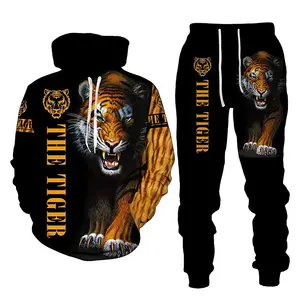 Lion and Tiger 3D digital printing, hooded sweater, spring and autumn men's hooded suit