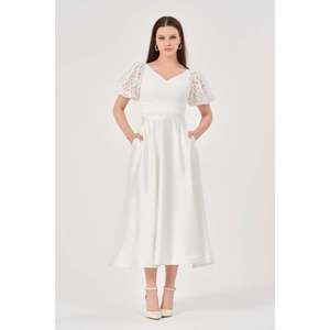 ชุดราตรีผ้าซาตินทรงเอไลน์คอวีหรูหราพร้อมเอวทรงเอ็มไพร์สวมใส่สบายสำหรับผู้หญิง - Product Image 4