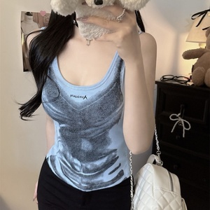 American Style Hot Girl Kontrast farbe gedruckt <span class=keywords><strong>Camisole</strong></span> Damen Sommer New Slim-Fit Short Top - Product Image 2