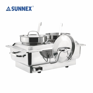 SUNNEX-Calentador de sopa eléctrico de acero inoxidable, 4Lx2, para restaurante de hotel, buffet, estufa para servir sopa con cucharones - Product Image 2
