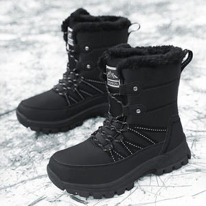 Bottes d'hiver pour l'extérieur, doublure épaisse en fourrure, mi-mollet, à lacets, antidérapantes, pour la marche sur la neige - Product Image 2