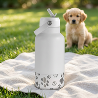 Bouteille isotherme en acier inoxydable OEM, personnalisable sur toute la gamme, 32 oz, avec couvercle à paille 2-en-1 pour animaux de compagnie