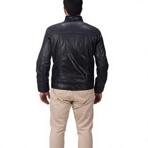 Premium Genuine Leather Winter Casual Jackets for <b>Men</b> Stand Collar Waterproof Zipper Dyed Washed Front Soft Comfortable Durable - Product Image 5
