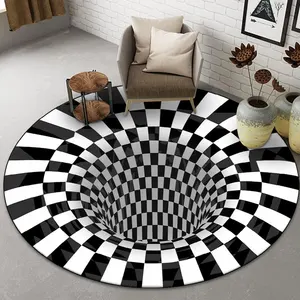Alfombra de ilusión óptica superventas, alfombra de área 3D, alfombrilla para el suelo, alfombras redondas a cuadros en blanco y negro para sala de estar y dormitorio