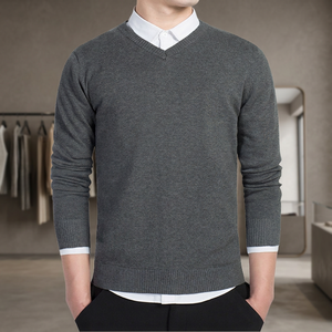 Pull en coton tricoté à col en V pour homme, respirant, coupe ajustée, manches longues, avec logo frontal, décontracté, chaud, pour l'automne, vente en gros - Product Image 4