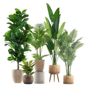 Modern Indoor Tree Decoration Bamboo Banana Bonsai Potted Paradise Bird Plastic Fake Palm Olive Artificial Trees