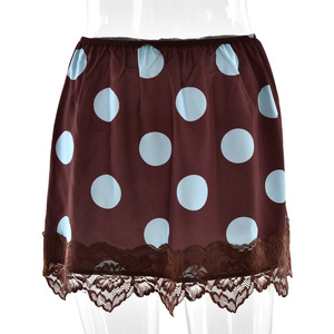 Mini-jupe en satin à pois à taille haute avec bordure en dentelle pour femme, tenue décontractée FDL1995 - Product Image 5