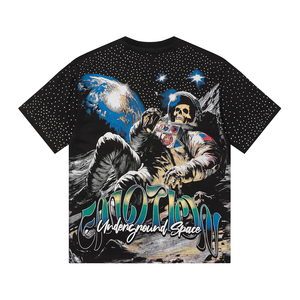 卸売 MIXED EMOTION 最新フルスクリーンプリントラインストーンTシャツ カジュアル オーバーサイズ ヴィンテージ カップル 半袖トップス - Product Image 5