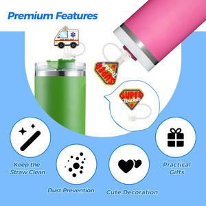 New hospital-style glitter straw <b>cap</b>, cross-border cartoon pattern <b>dust</b> <b>cap</b>, inspirational letter straw stopper, universal, in - Product Image 2