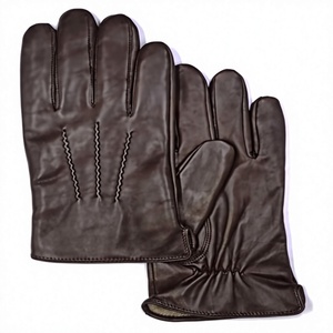 Gants en cuir marron, longueur poignet, non doublés, thermiques, chauds, pour usage quotidien en hiver, style uni - Product Image 2