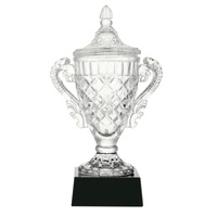 Coupe de trophée en cristal d'ambre de luxe personnalisée avec couvercle et base noire, trophées en verre haut de gamme pour souvenirs d'entreprise