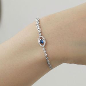 Dylam Against Evil Blue Eye Talismans Fashion Fine Jewelry S925 Silver Rhodium Plated <b>Beaded</b> Chain 5A Zirconia Women Bracelet - Product Image 4