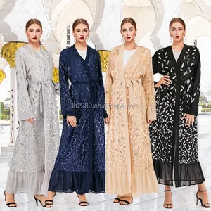 Muslim Style Soft Fabric Middle East dress Dubai Women Muslim floral embroidered robe casual long dress