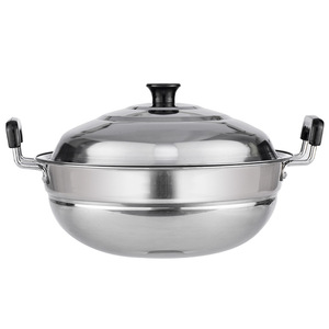 Stainless Steel Steamer Double Eared Round Bottom Single Layer Extra Large For Steaming Stewing Frying Soup Induction Gas Stove - Product Image 1