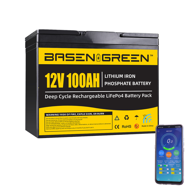 Basen Deep Cycle Backup Power Rechargeable Lithium Batteries 12V 100ah LiFePO4 Battery Pack with Smart BMS with Bluetooth WIFI