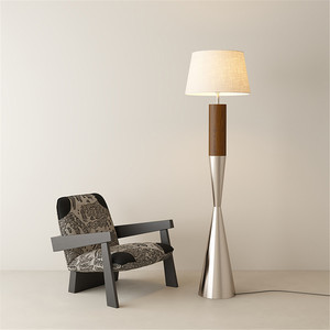 Modern <strong>Floor</strong> <strong>Lamp</strong> with Matte <strong>Grey</strong> Iron Tapered Base Beige Linen Shade for Living Room Bedroom Study Villa Hotel - Product Image 2